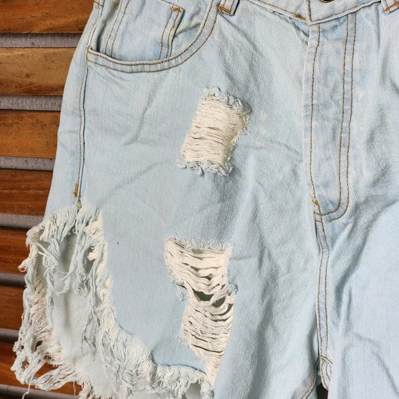 JAASE Marilyn Size 10/small ripped bleached blue denim shorts high waist - Picture 3 of 8